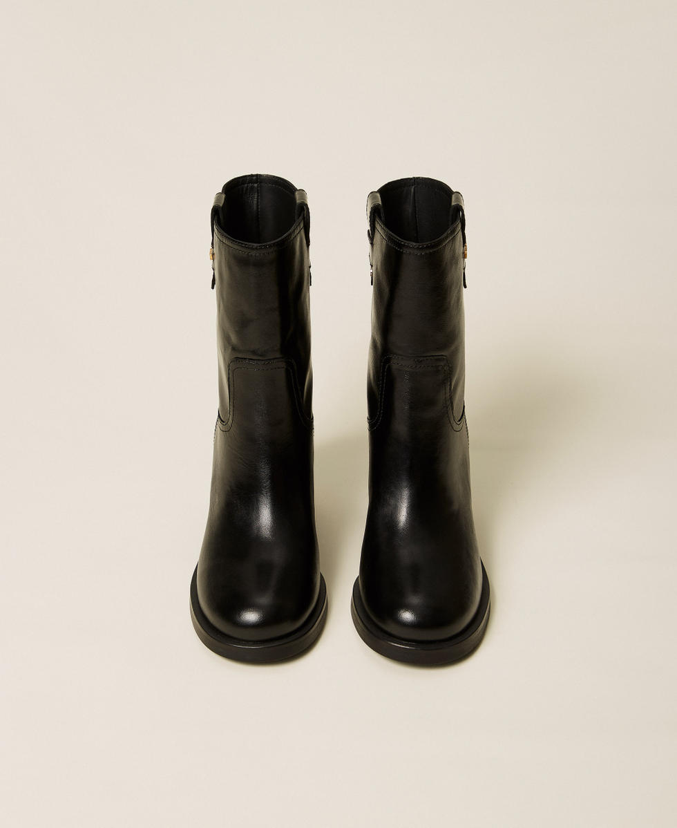 Bottines en cuir avec logo Noir Femme 252TCP082_00006_04