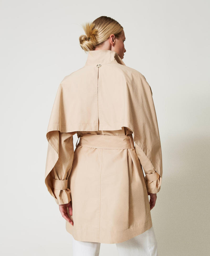 Short twill trench coat with belt Rope Beige Woman 251TP2661_12145_03