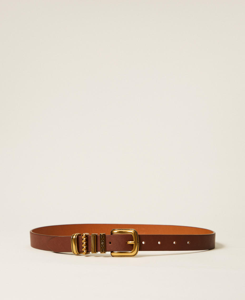 Belt with decorated loops Leather Brown Woman 252TA4510_00057_01