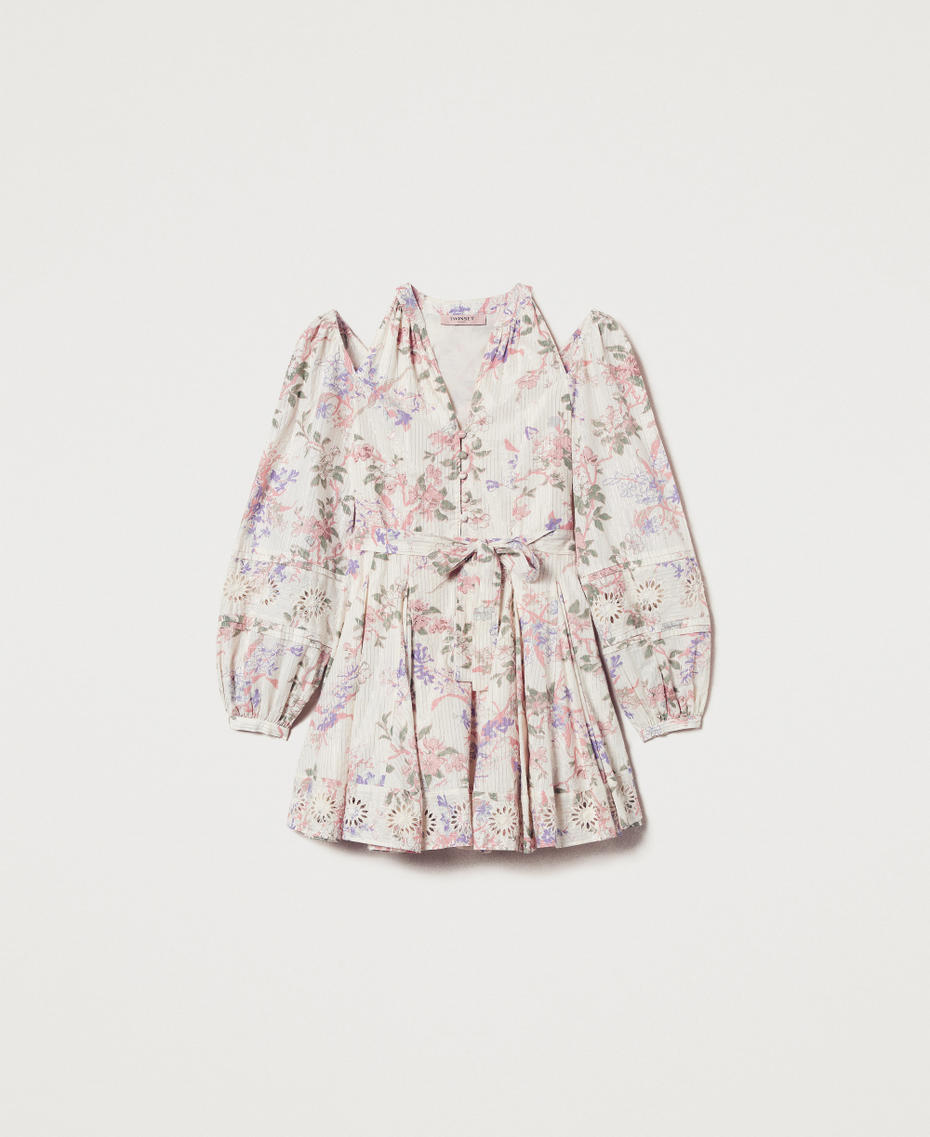 Short muslin dress with embroidery Multicolour/Lurex Floral Print Woman 251TT2154_12494_S0