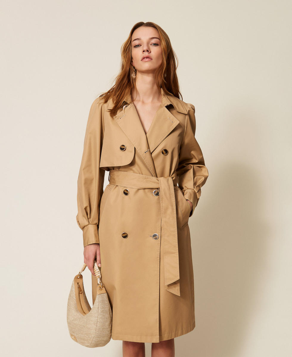 Double breasted gabardine trench coat