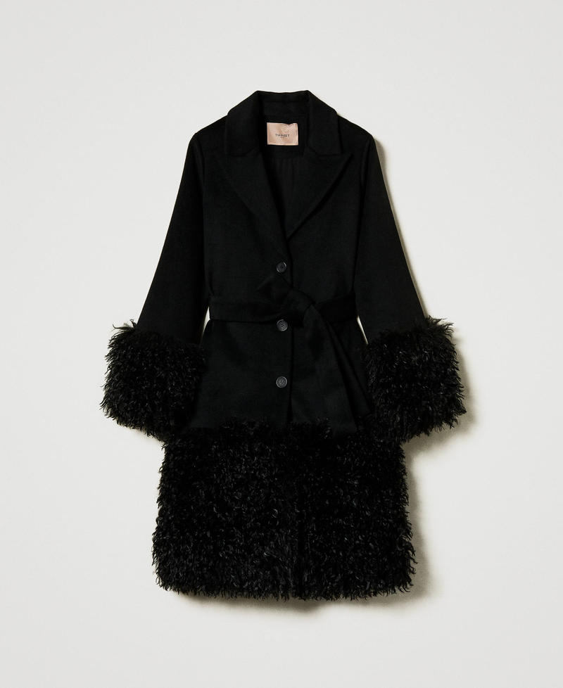 Wool blend cloth coat with faux fur