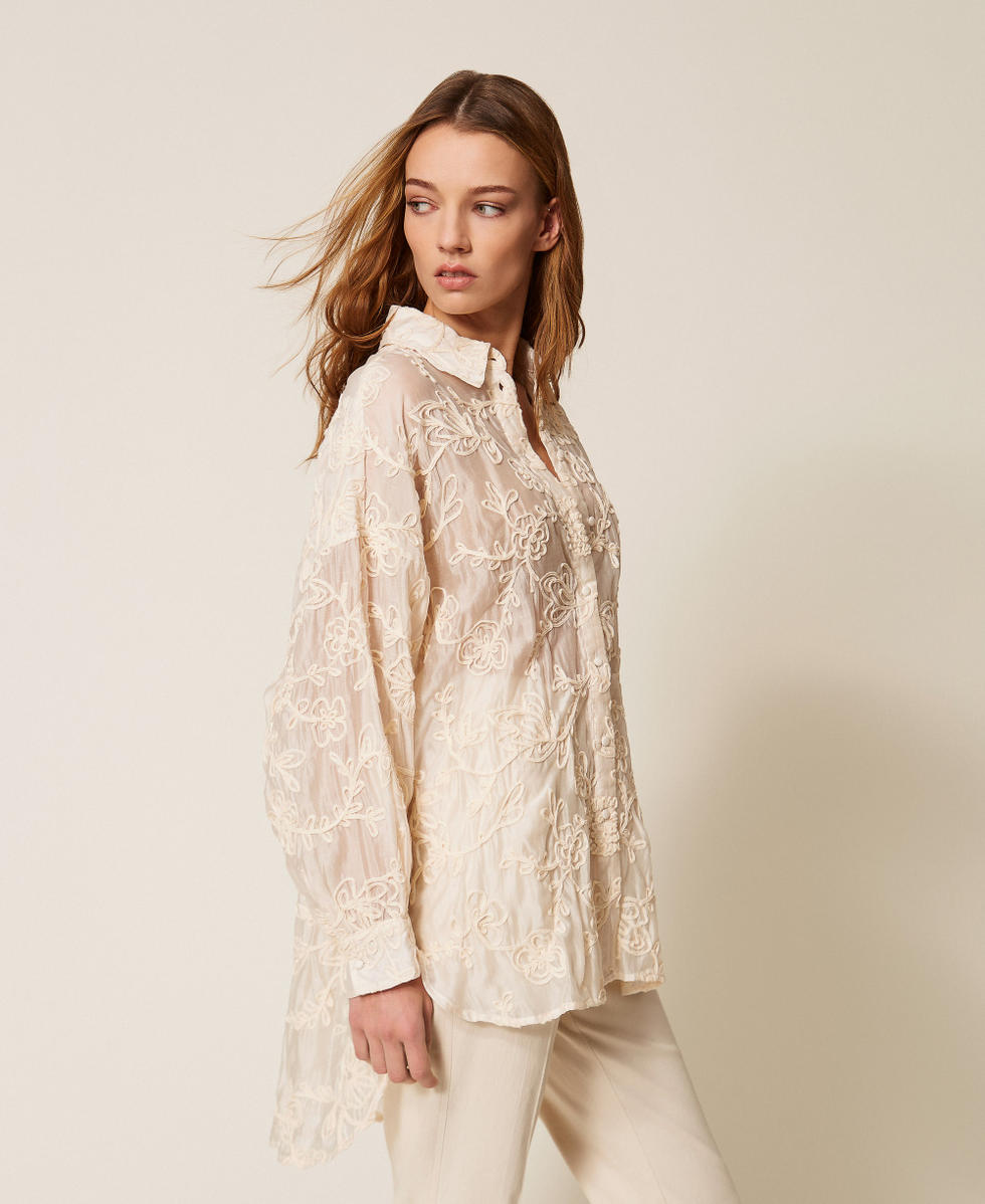 Muslin shirt with Cornely embroidery Parchment White Woman 261LB2UFF_00461_03