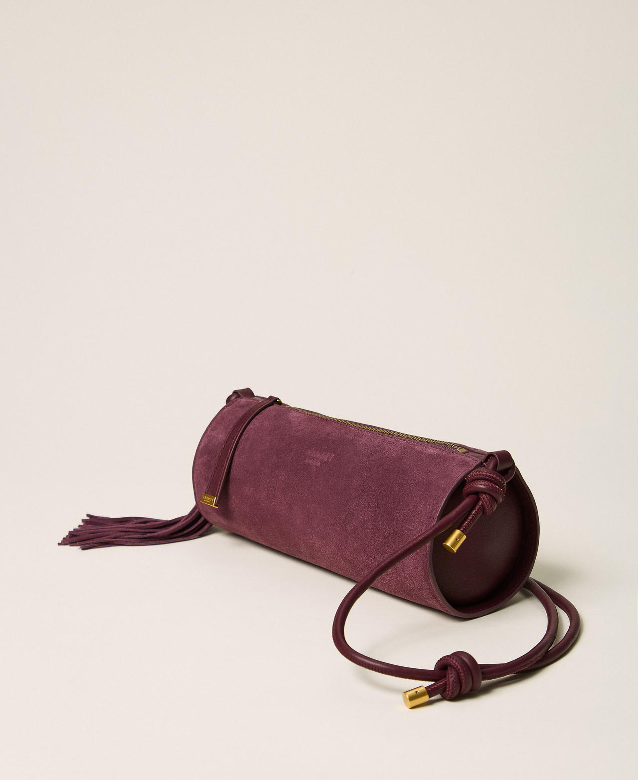Zylindertasche aus Veloursleder mit Quaste Bordeaux Frau 262TD8232_00020_02