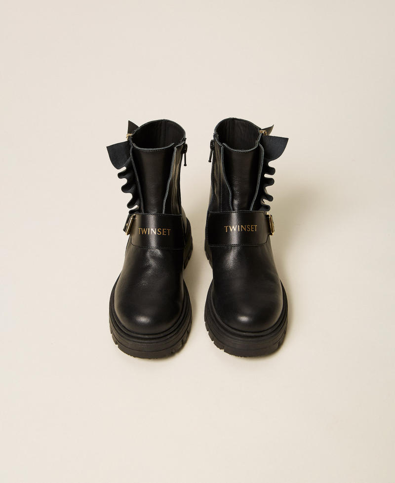 Leather combat boots with gathering Black Girl 262GCJ018_00006_04