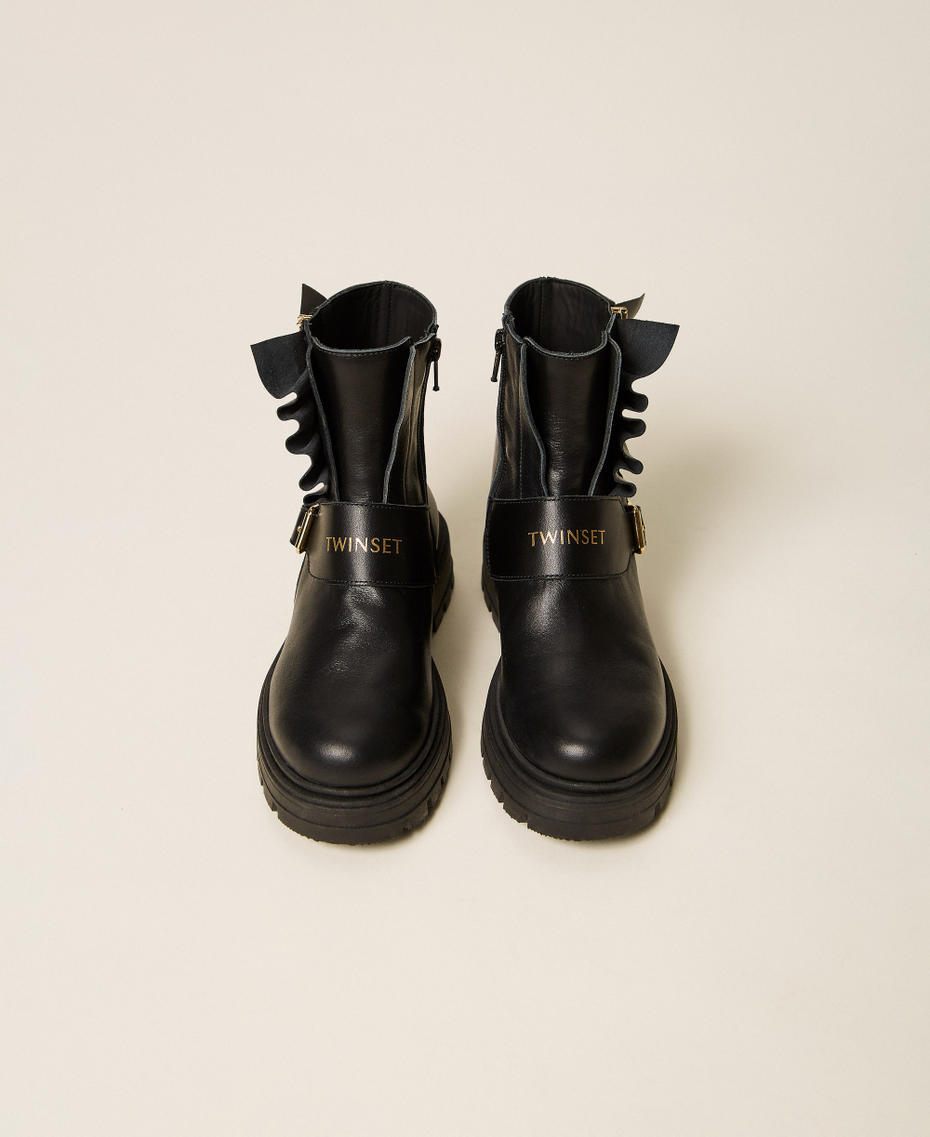 Leather combat boots with gathering Black Girl 262GCJ018_00006_04