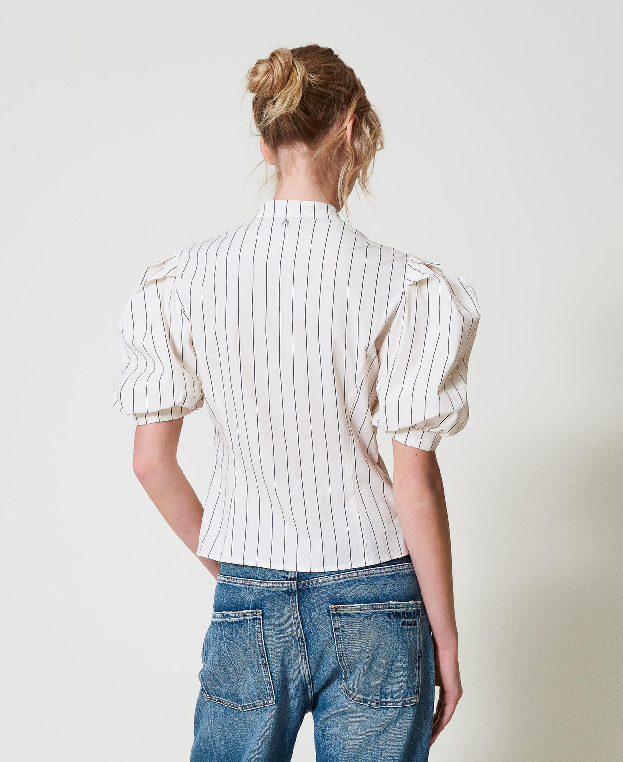 Camicia in popeline con macramè Beige "Angorra" / Nero Stripes Donna 251AP2483_12235_02