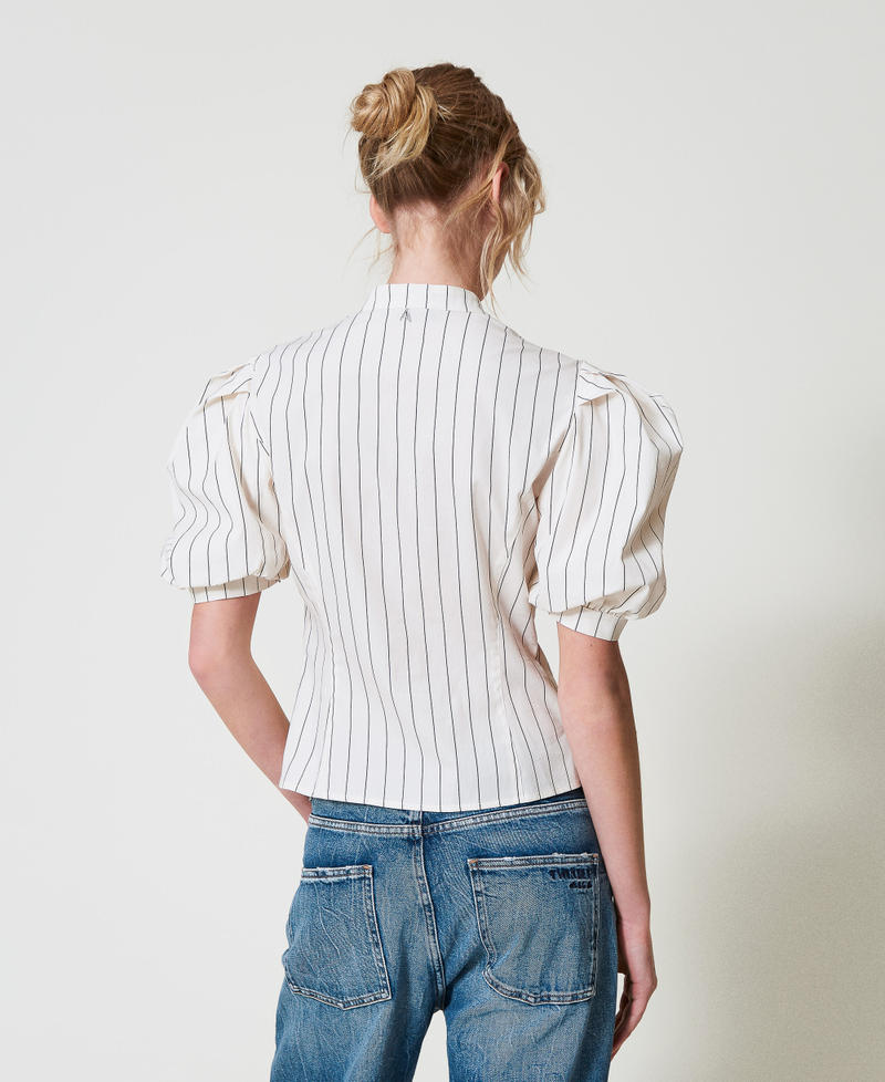 Camicia in popeline con macramè Beige "Angorra" / Nero Stripes Donna 251AP2483_12235_02