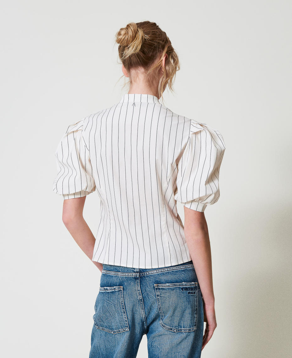 Camicia in popeline con macramè Beige "Angorra" / Nero Stripes Donna 251AP2483_12235_02