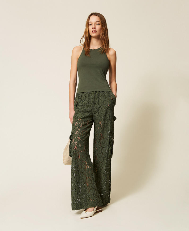 Crew neck fitted top Thyme Green Woman 261LL2WAA_12843_T0