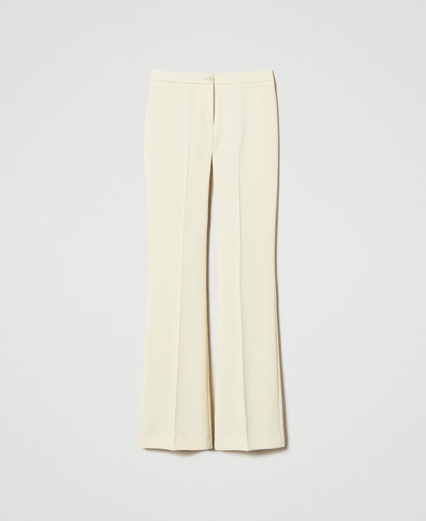 Fluid cr&ecirc;pe flared fitted leg trousers