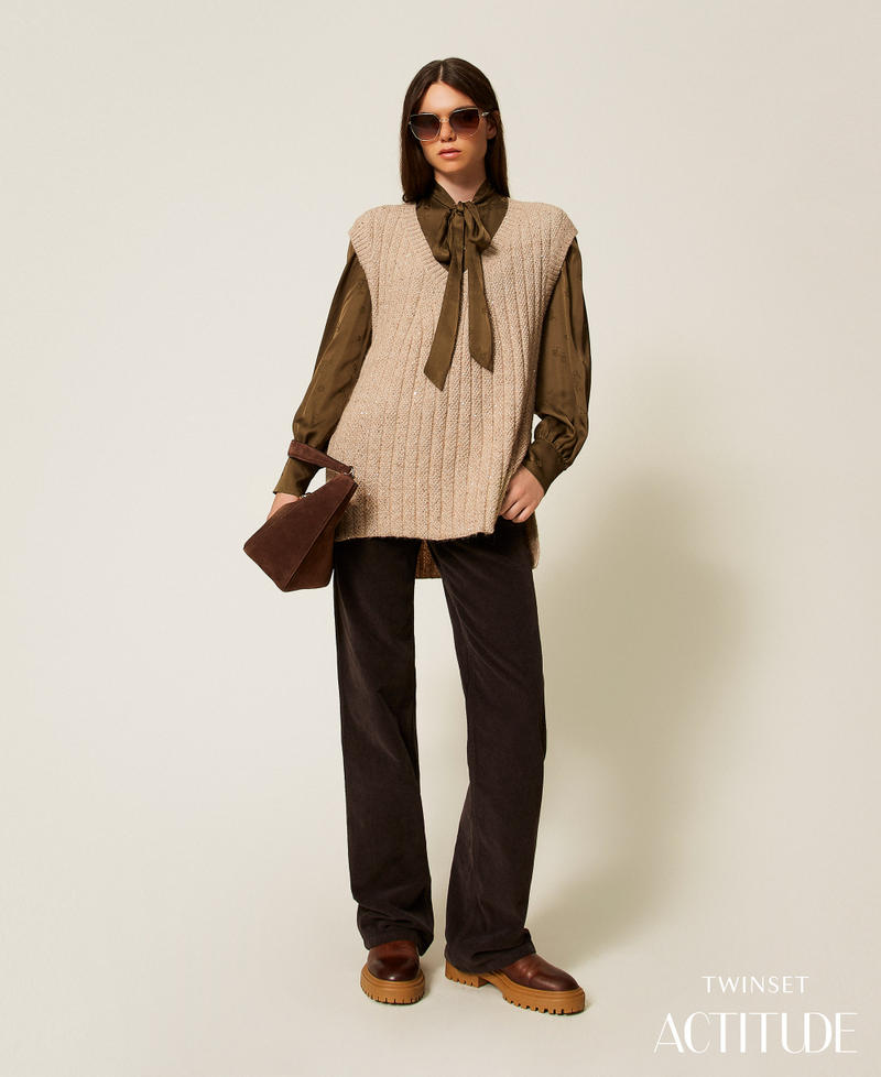 Gilet en maille avec sequins Beige « Powder » Femme 252AT3152_12970_PA