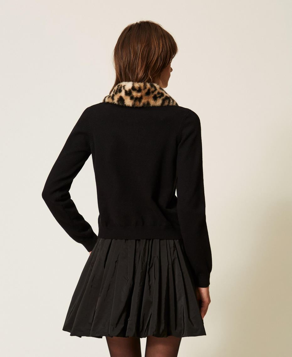 Jacket with faux fur and knit collar Black Woman 262AP3130_00006_03