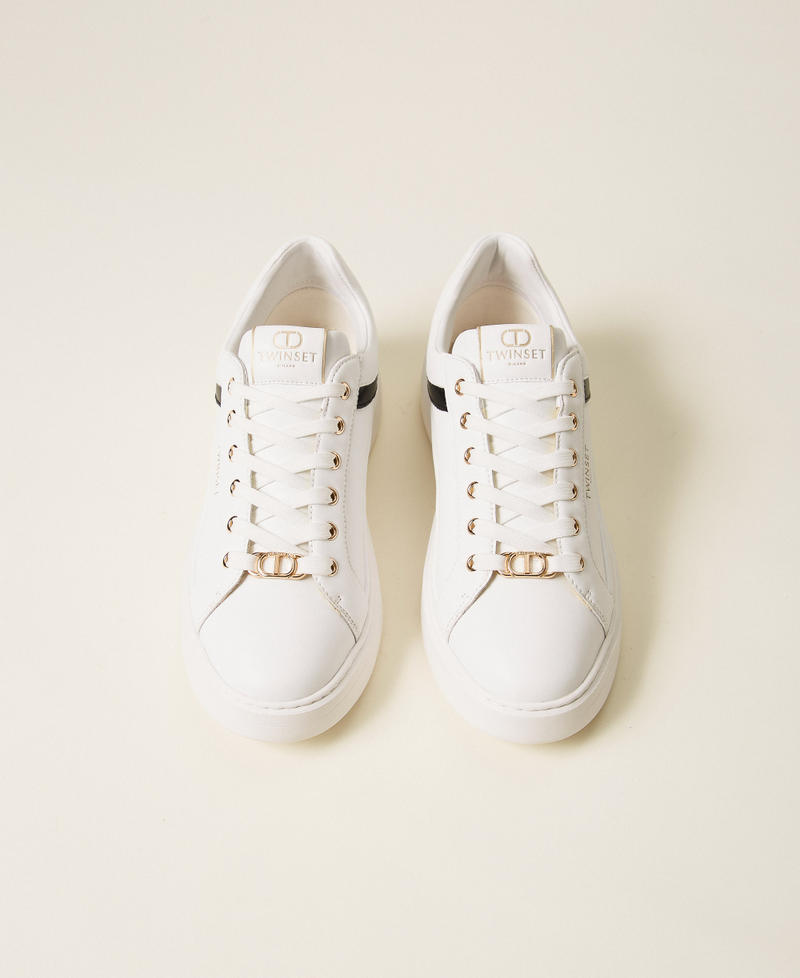 Sneaker aus Leder mit Logo Zweifarbig Optisches Weiß / Schwarz Frau 252TCP020_01870_04