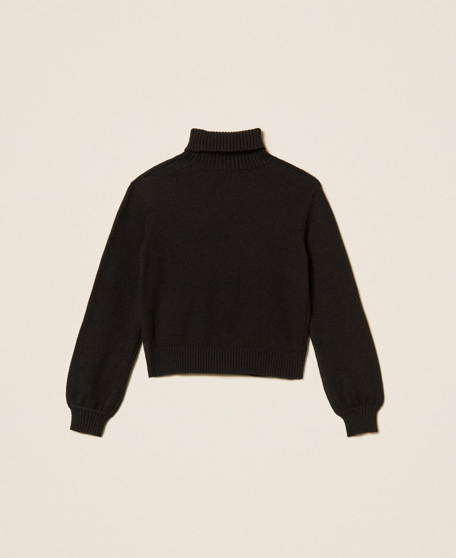Turtleneck jumper with heart and logo Black/"Magenta" Heart Red Girl 262GJ3040_13774_S1