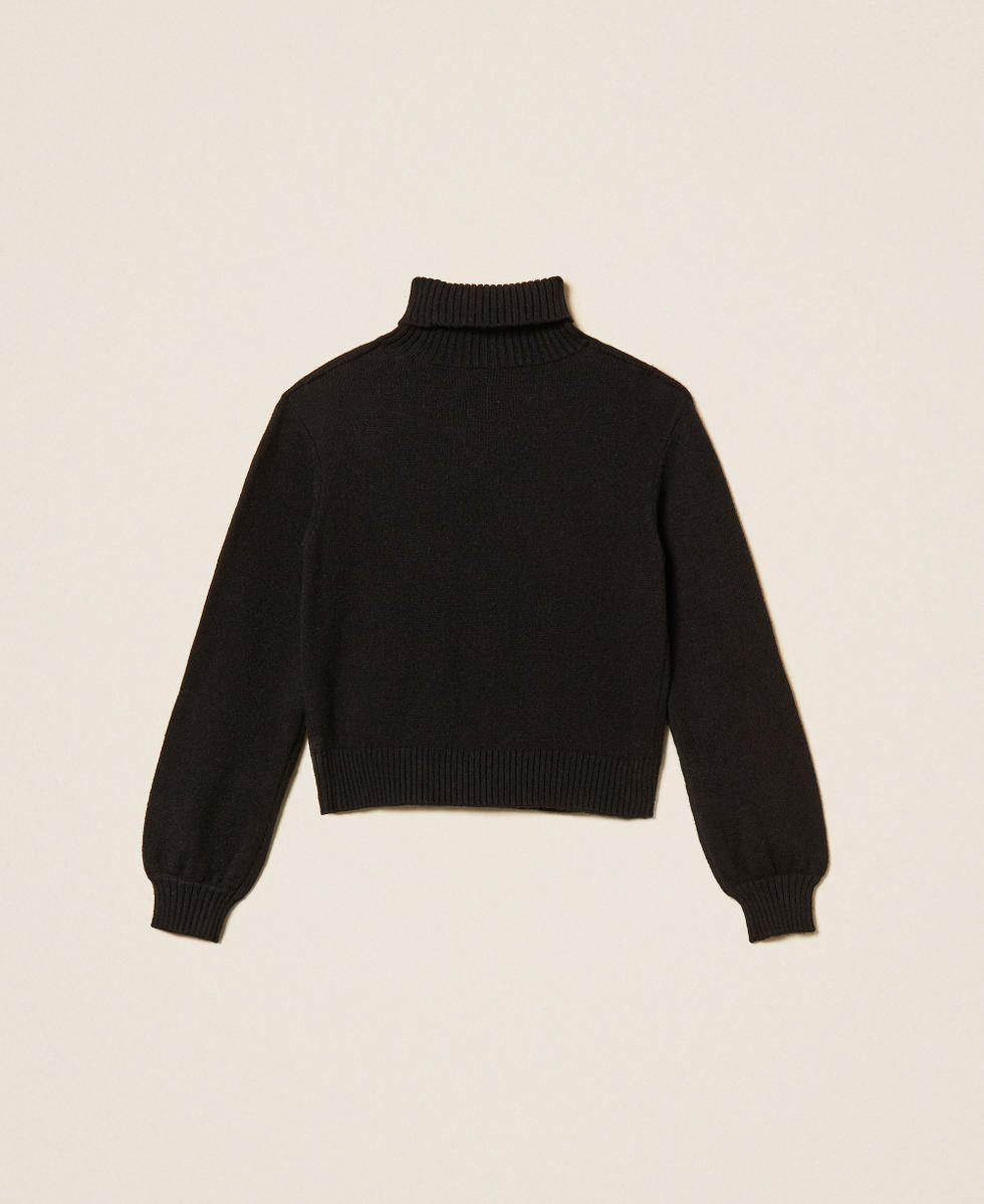 Turtleneck jumper with heart and logo Black/"Magenta" Heart Red Girl 262GJ3040_13774_S1