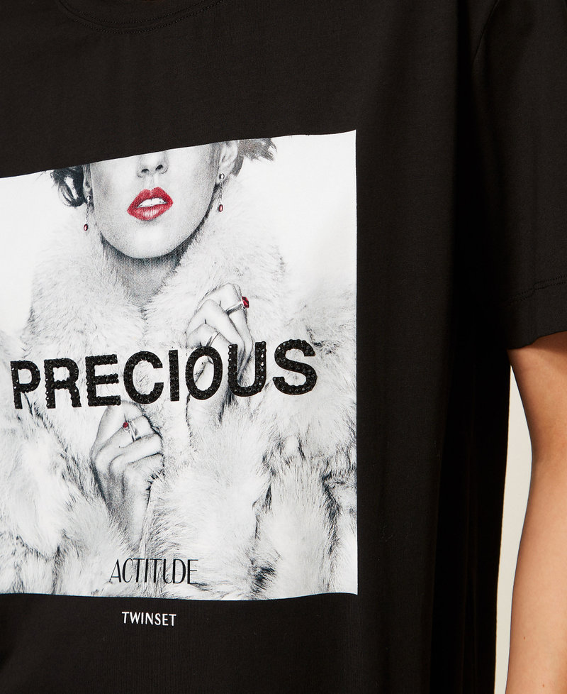 T-shirt avec imprim&eacute; et strass Noir Femme 262AP2510_00006_04