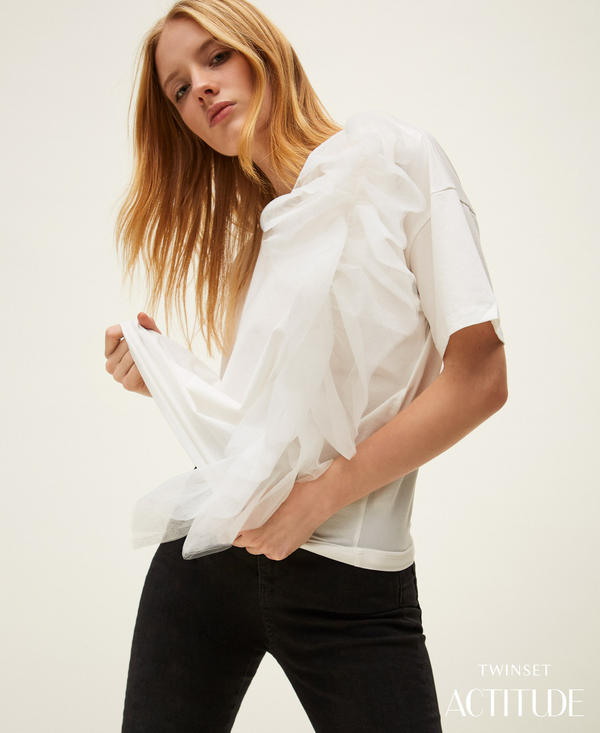 Regular fit T-shirt with tulle
