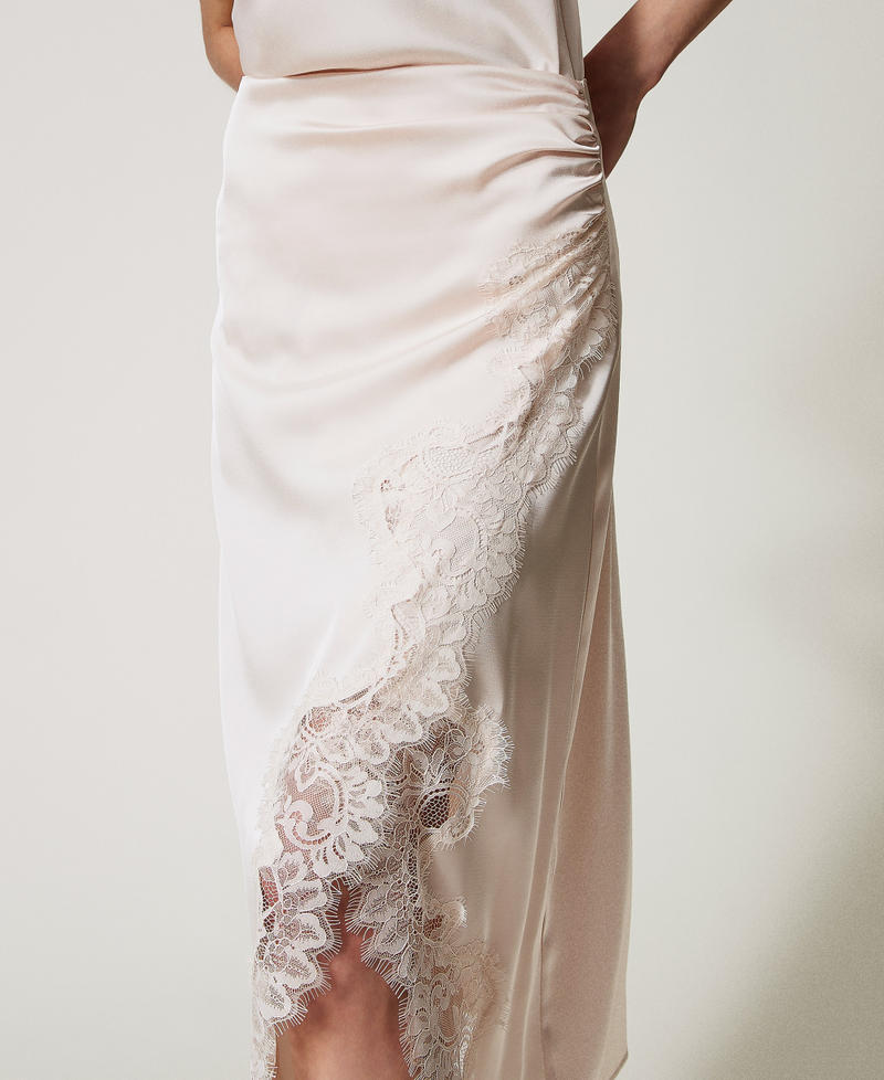 Falda midi de raso y encaje Blanco «Old White» Mujer 251TQ2011_11748_04