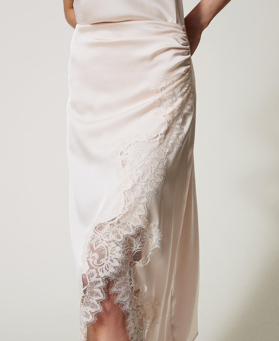 Falda midi de raso y encaje Blanco «Old White» Mujer 251TQ2011_11748_04