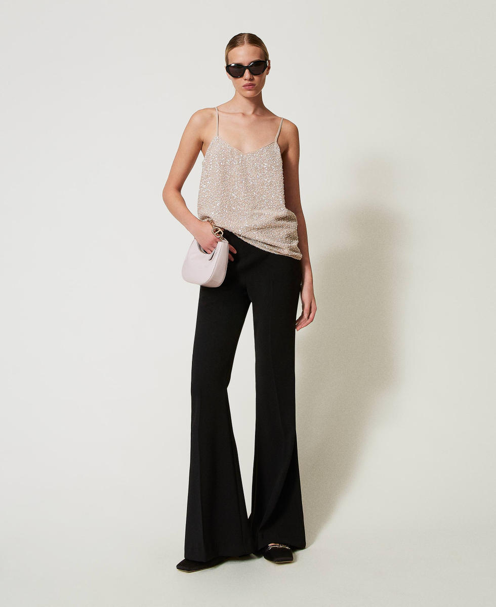 Top avec sequins et perles Broderie Sequins Pearls Neige/Delicate Beige Femme 251TP2201_12254_T0