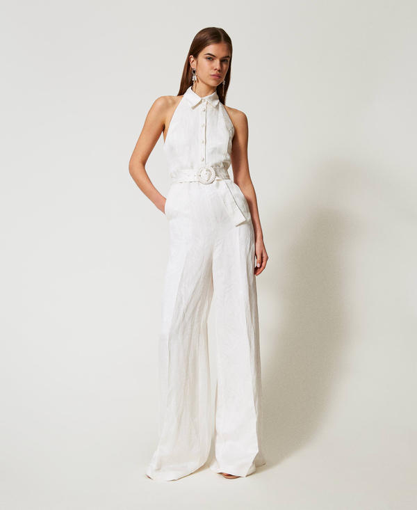 Long jacquard satin jumpsuit