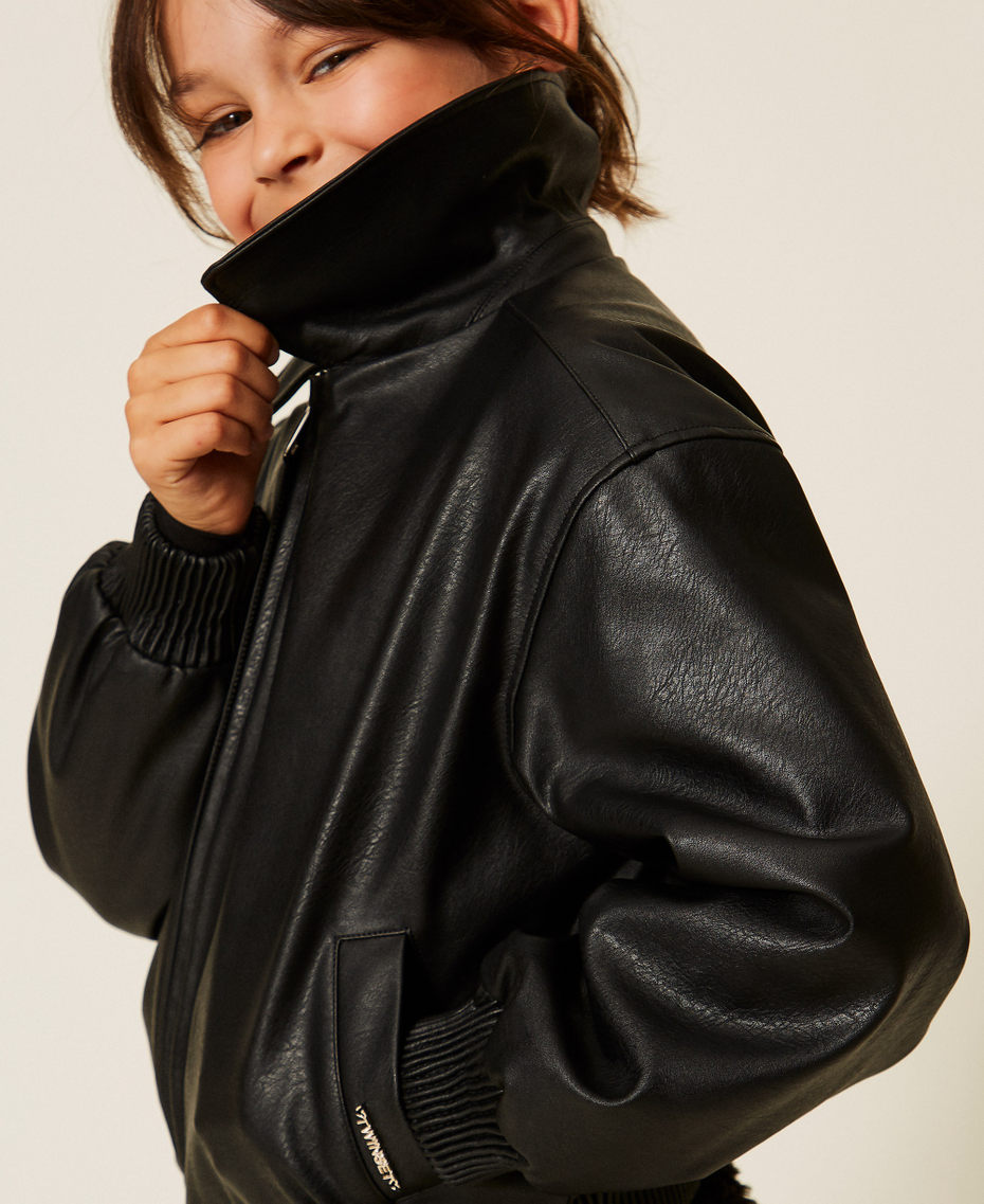 Leather-like bomber jacket with collar Black Girl 262GJ2010_00006_04