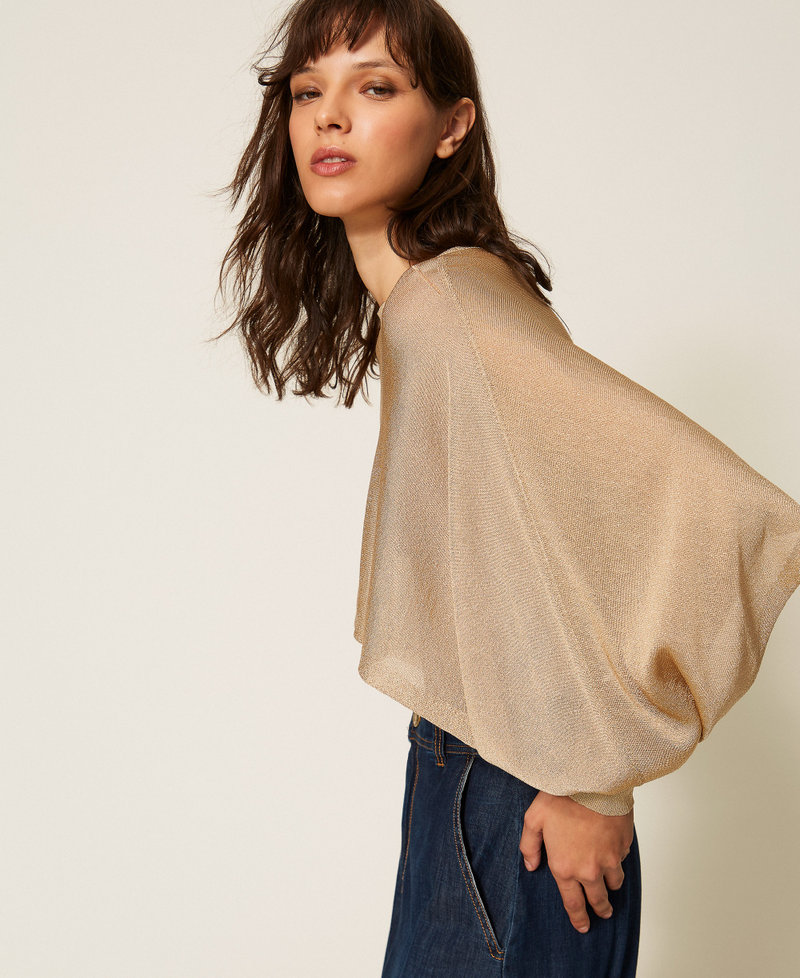 Cropped jumper with lurex Delicate Sand Lurex Woman 261TP3124_13372_02
