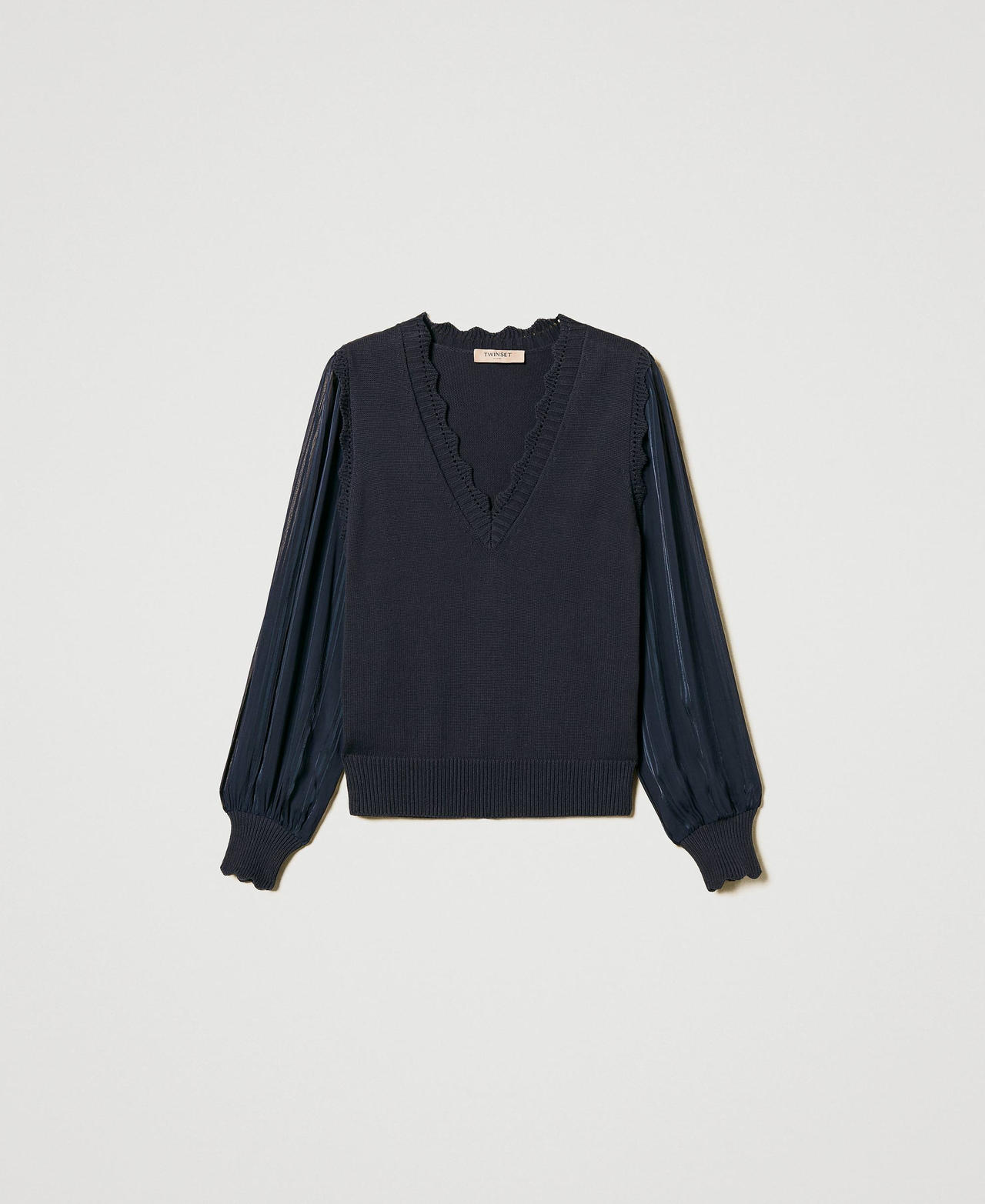Maglia con maniche in creponne a righe Blue Night Donna 251TP3162_00238_0S