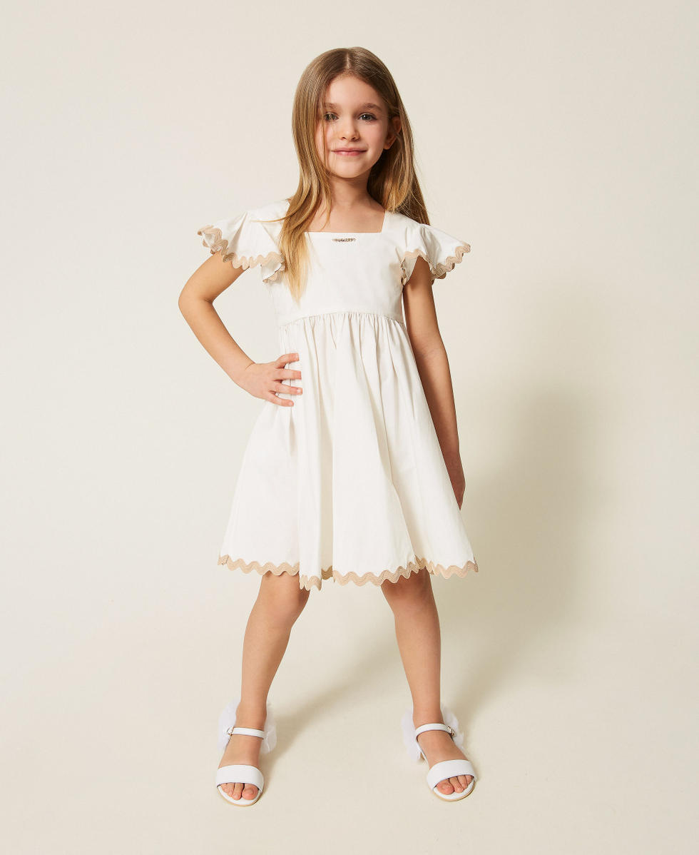 Robe courte pour fille en popeline avec broderie Off White Fille 261GB2152_00526_02