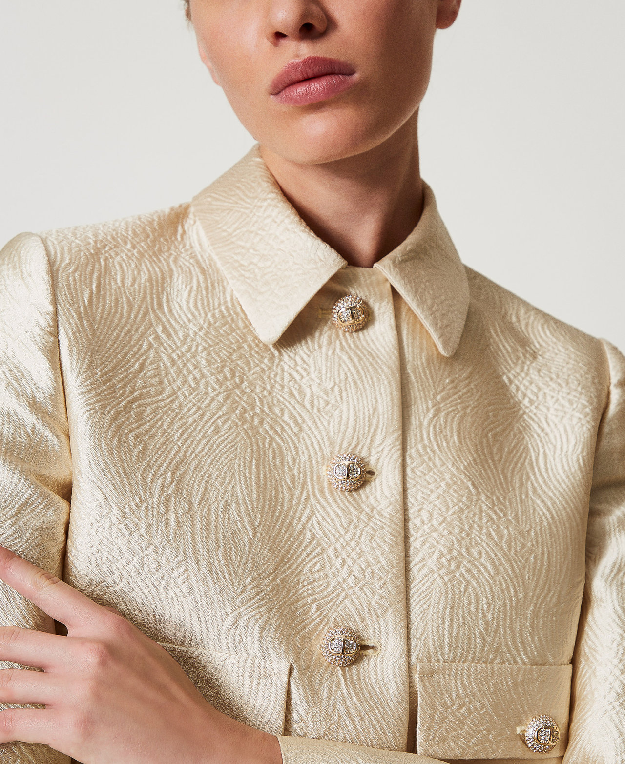 Short brocade jacquard jacket Woman, Gold | TWINSET Milano