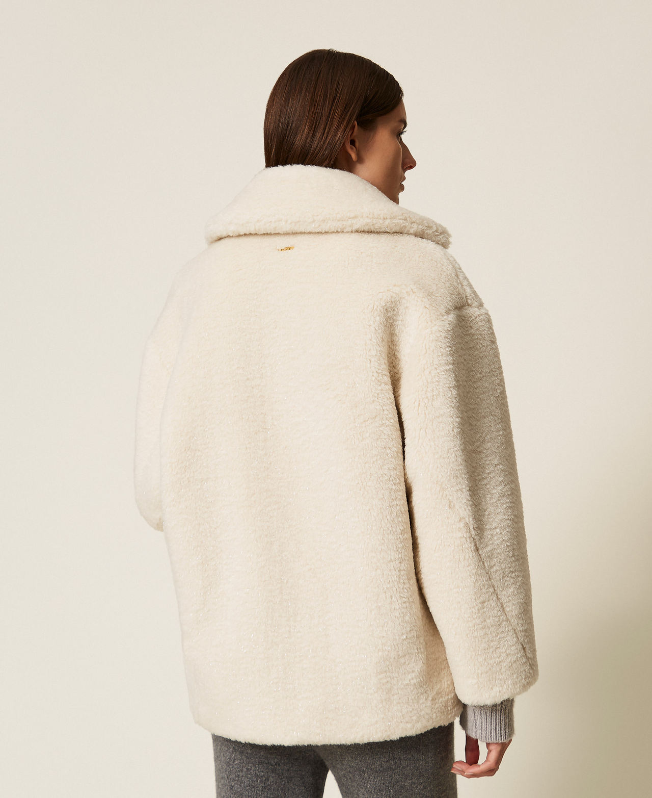 Faux fur pea coat with lurex Off White Woman 252LL2RBB_00526_03