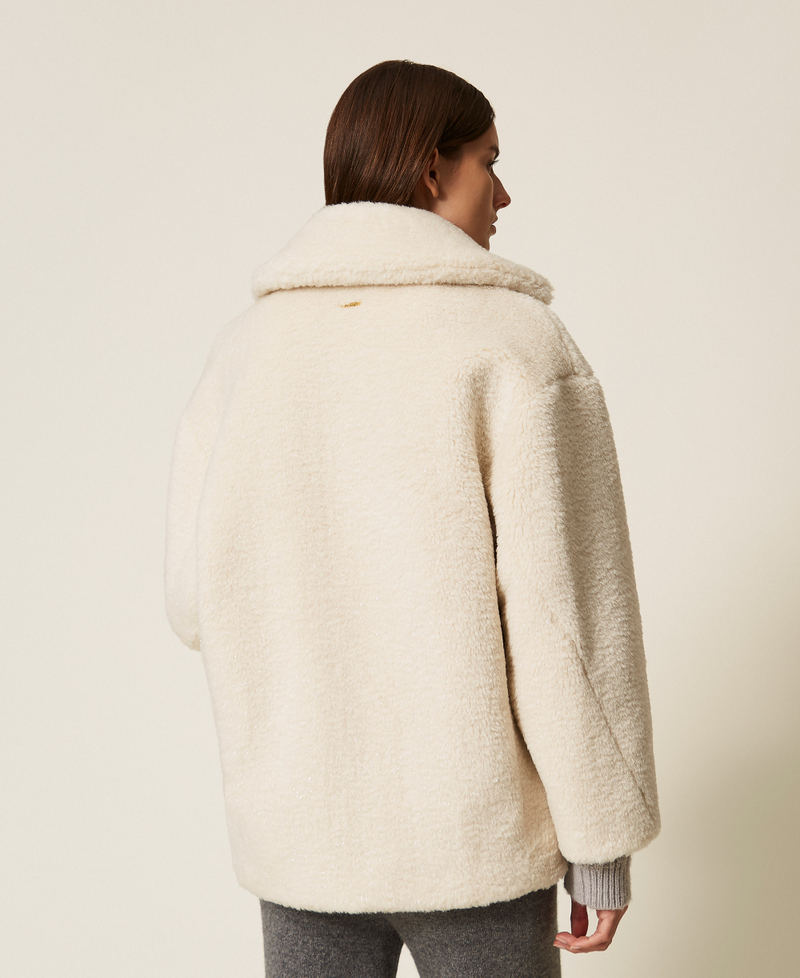 Faux fur pea coat with lurex Off White Woman 252LL2RBB_00526_03