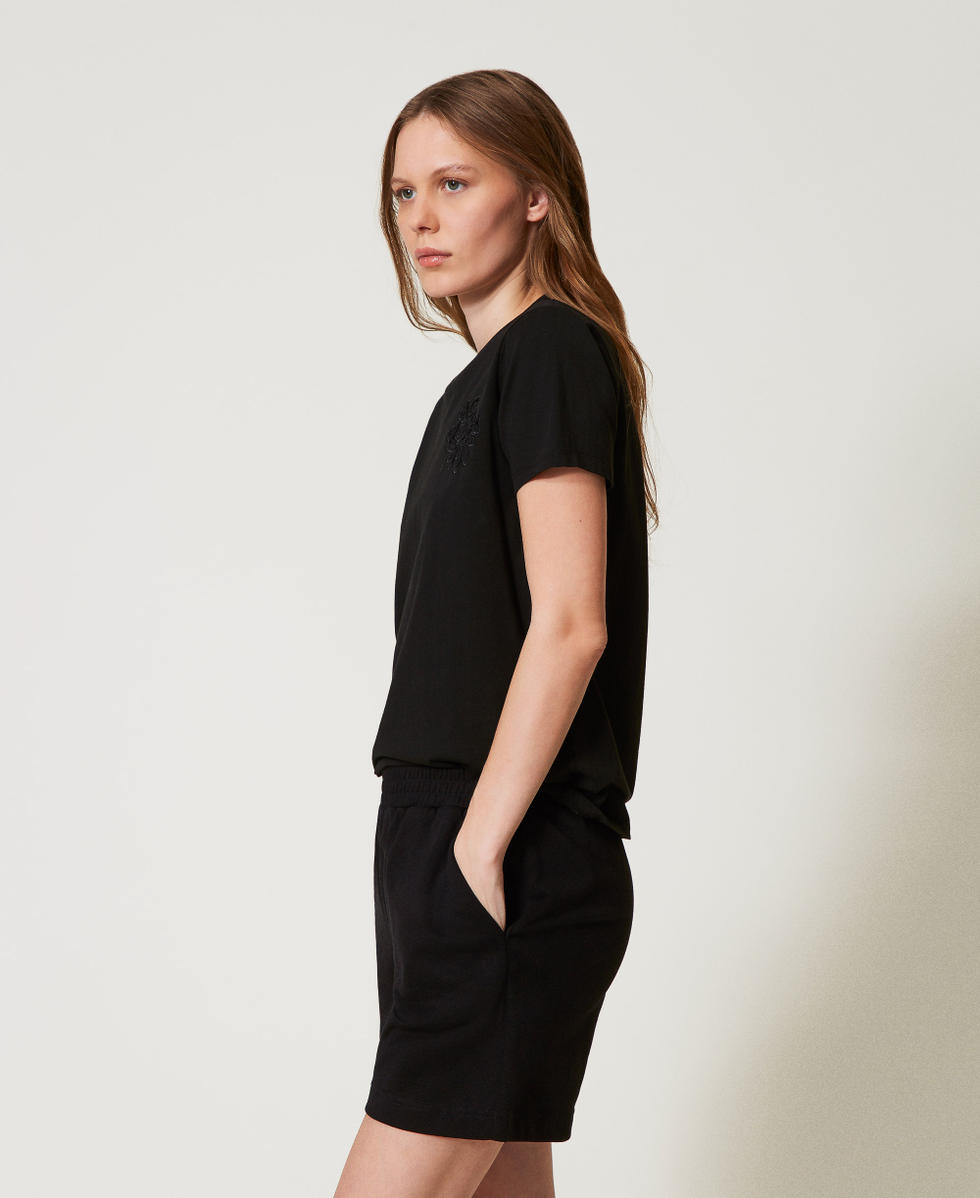 T-shirt regular avec broderie Noir Femme 251LL2HGG_00006_02