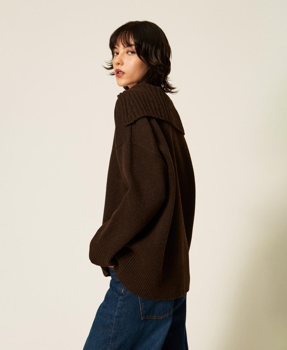 Maxijersey de lana mixta con abertura Darkness Brown Mujer 262TP3555_13411_02