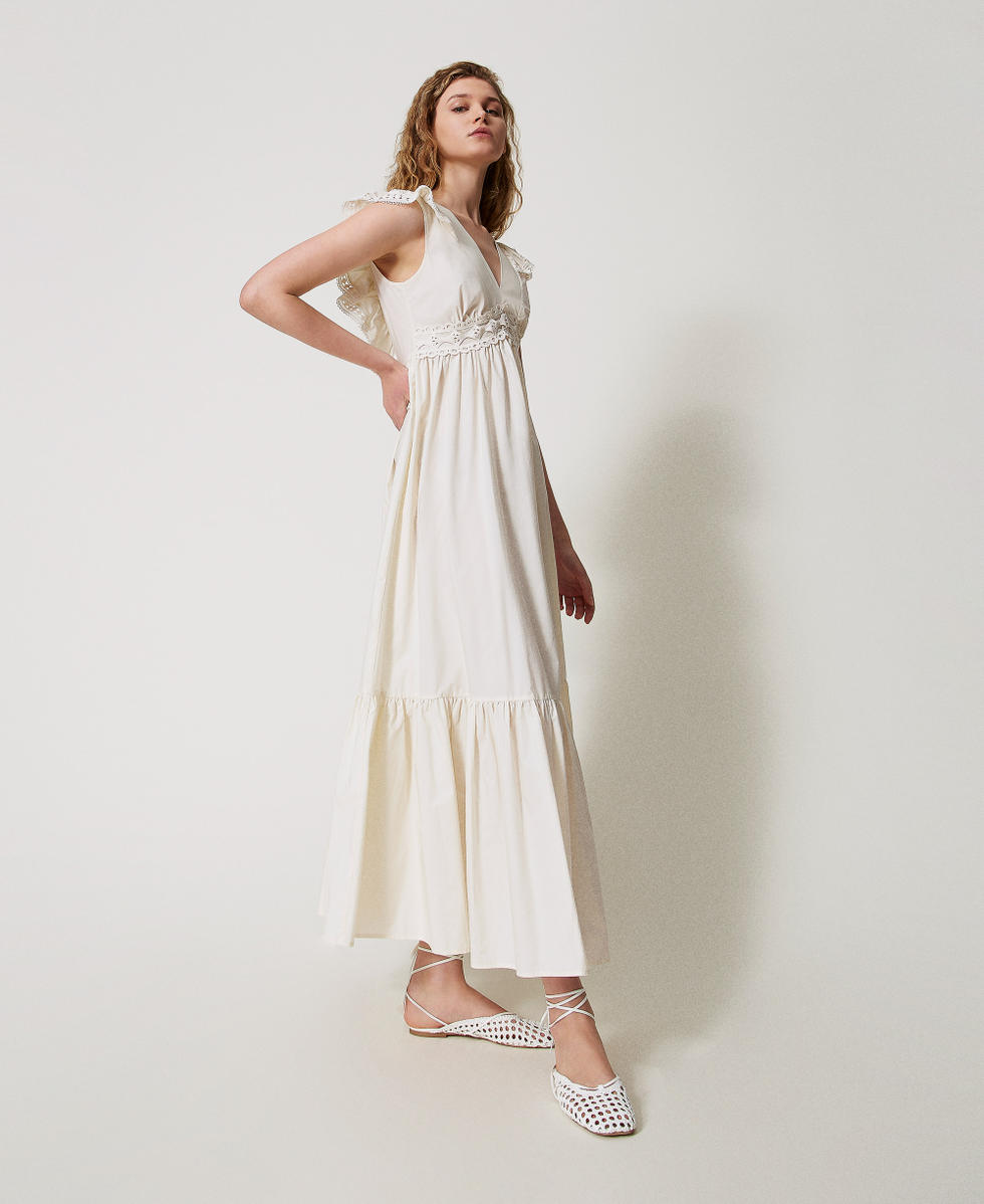 Long poplin dress with crochet detail Mother Of Pearl Woman 251LB2KFF_00059_02