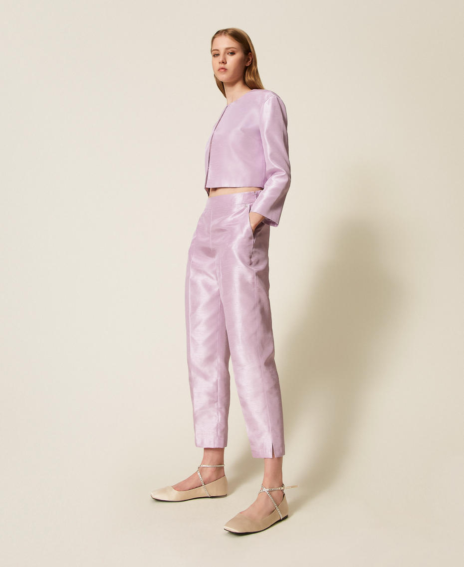 Hose aus Shantung "Fair Orchid"-Violett Frau 252AP2183_12560_02