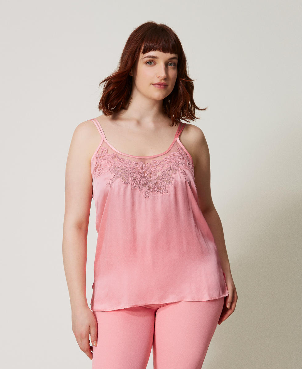 Satin top with embroidery Peach Woman 251TP2371_12142_02