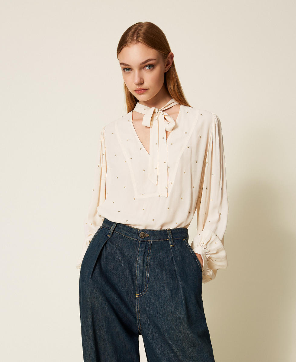 Bluse mit Lurex-Stickerei &bdquo;Parchment&ldquo;-Beige Frau 252TP2032_07222_01