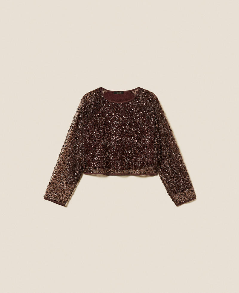 Tulle blouse with sequins Hot Chocolate Woman 252AP2272_12562_S0