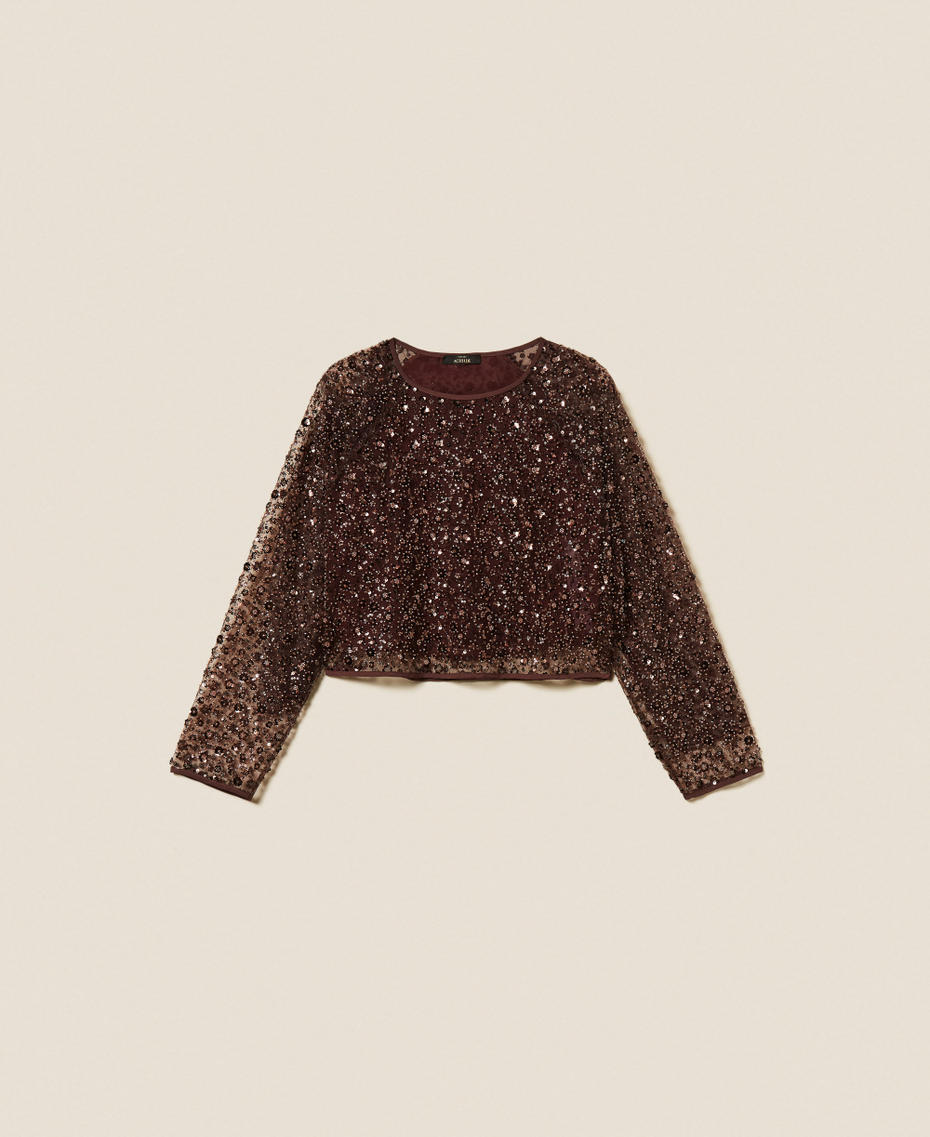 Tulle blouse with sequins Hot Chocolate Woman 252AP2272_12562_S0