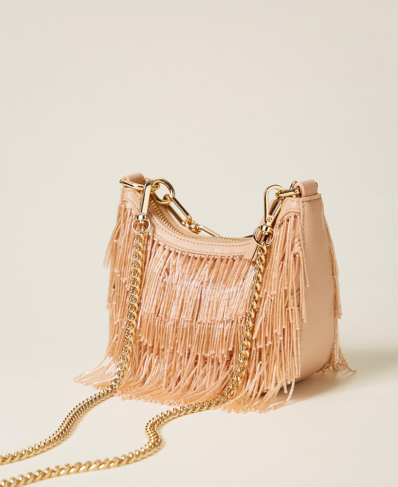 Croissant bag with bead fringes Light Nude Woman 252TD8240_11801_03