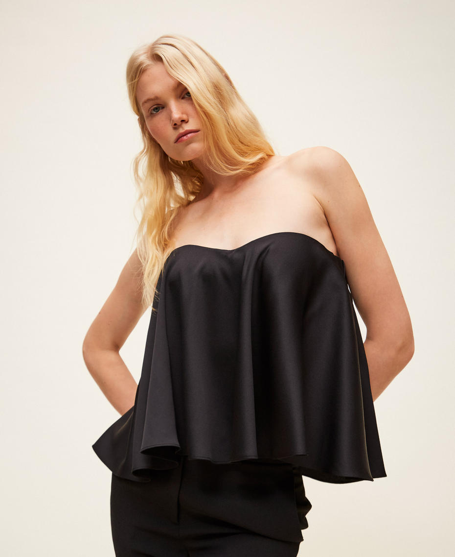 Bustiertop aus Satin Schwarz Frau 261TP2254_00006_PC