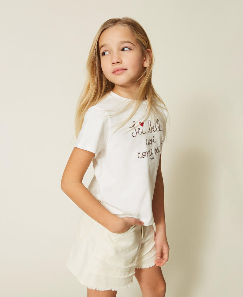 Regular fit T-shirt with embroidery Two-tone Off White/Dark Root Brown Girl 261GJ2251_13378_02