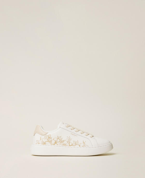 Leather trainers with floral embroidery