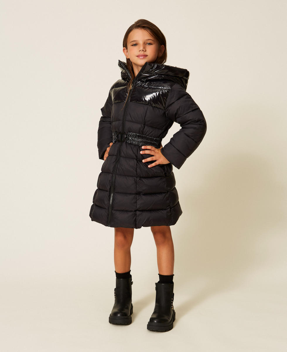 Doudoune longue avec ceinture siglée Noir Fille 252GJ2160_00006_02