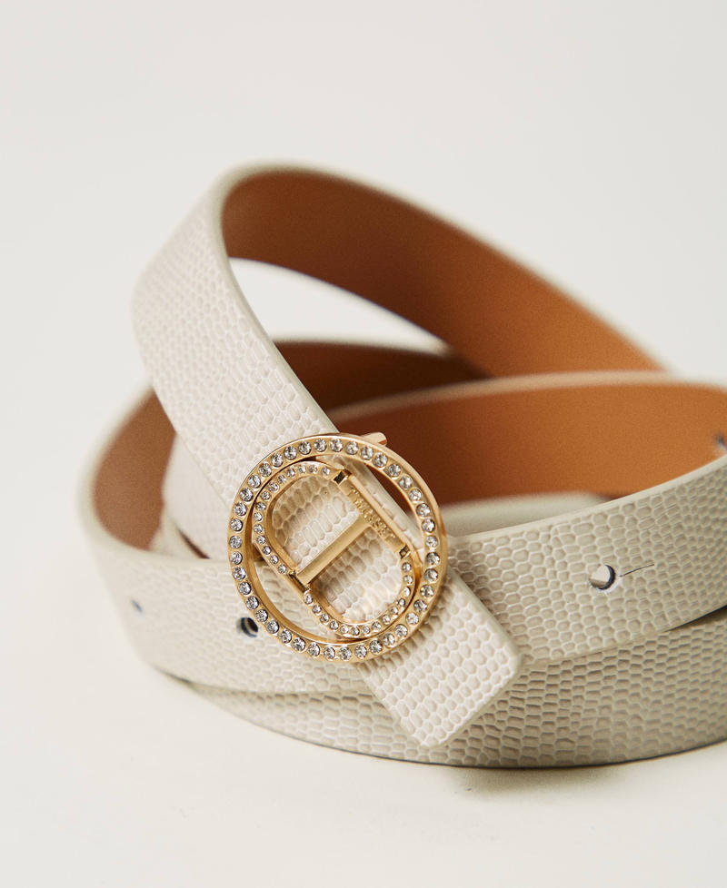 Lizard print leather belt with rhinestones Mother Of Pearl Woman 251TA4390_00059_02