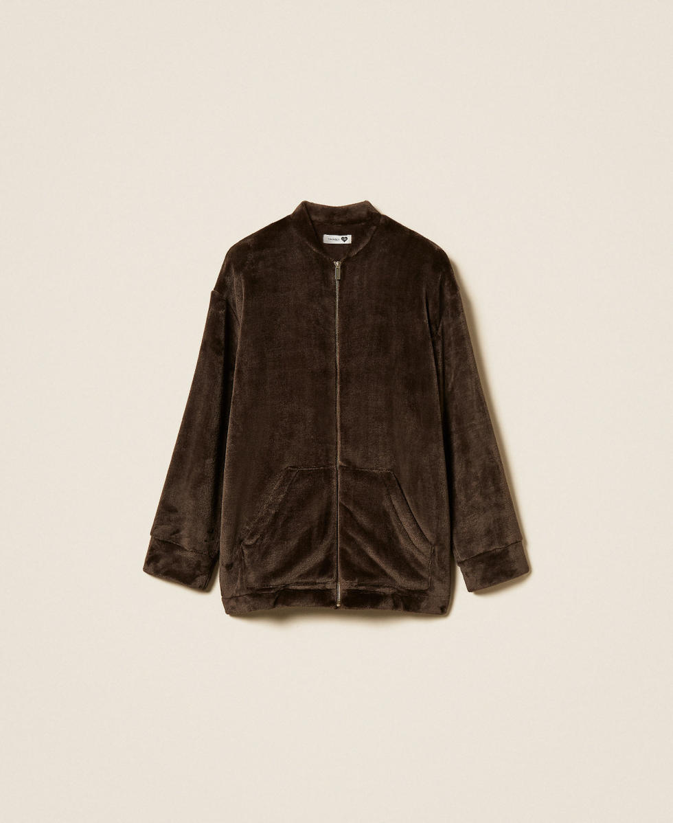 Bata corta de pelo sint&eacute;tico con cremallera Mocha Mujer 262LI2UBB_13677_S0