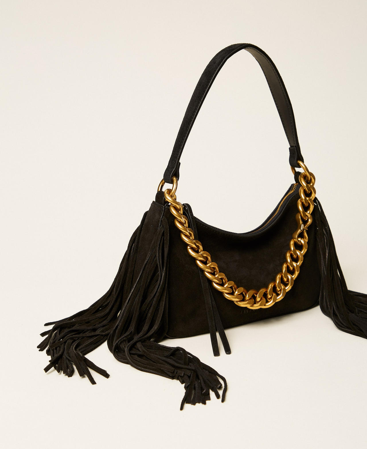 Medium Liliane suede bag with fringes Black Woman 262TB7205_00006_02