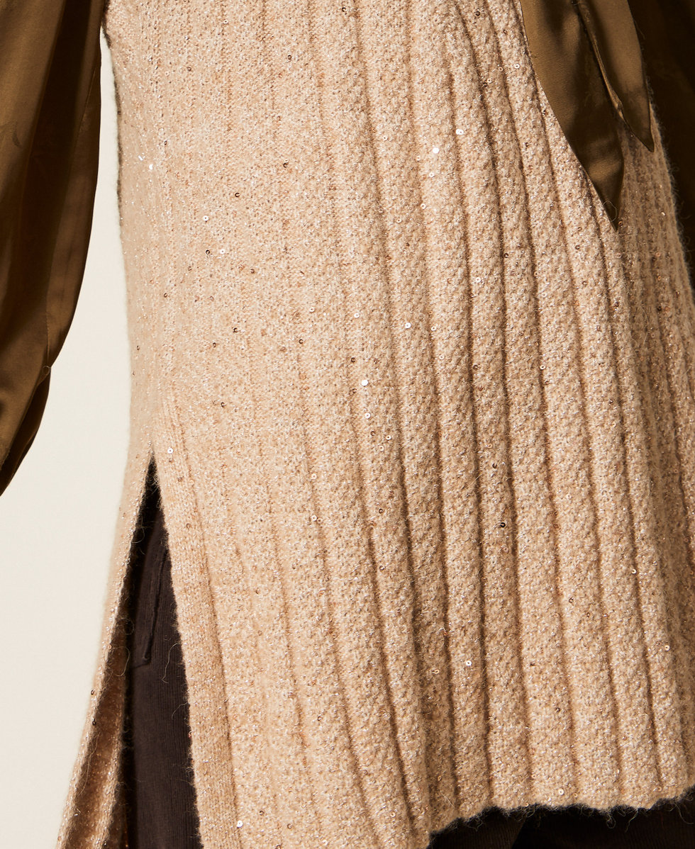 Knit gilet with sequins Powder Beige Woman 252AT3152_12970_03